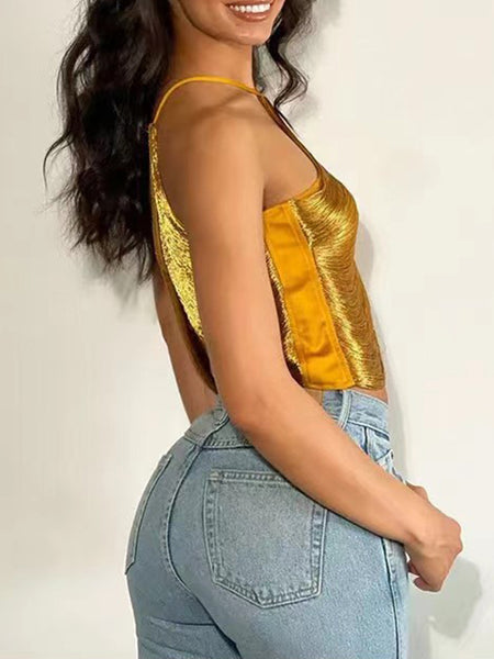 Metallic Fringe Halter Top