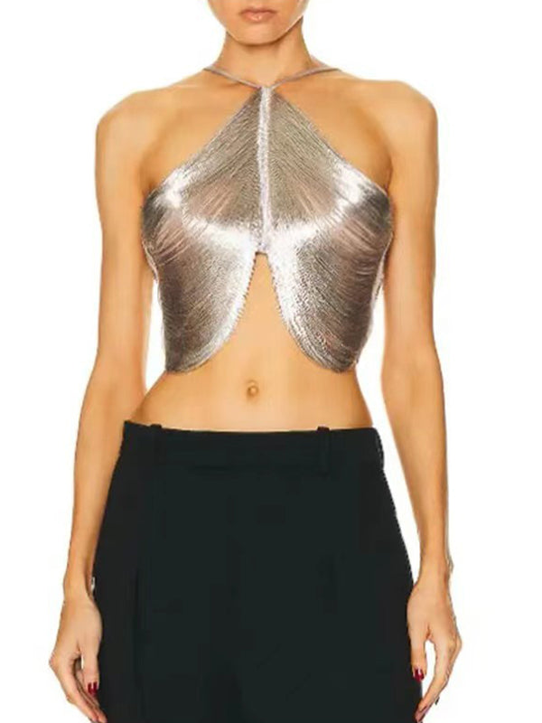 Metallic Fringe Halter Top
