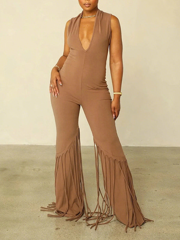 Fringe V-Neck Sleeveless Jumpsuit