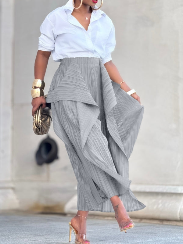 Solid Asymmetric Pleated Pants
