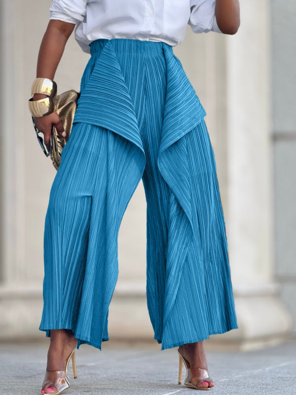 Solid Asymmetric Pleated Pants