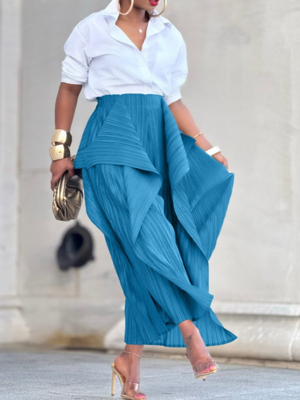 Solid Asymmetric Pleated Pants