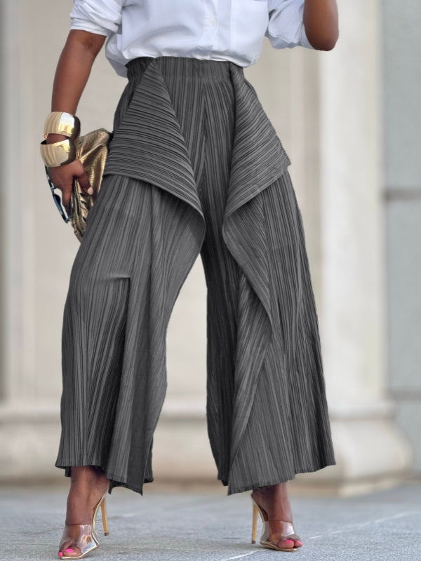 Solid Asymmetric Pleated Pants