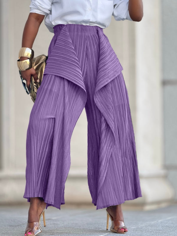 Solid Asymmetric Pleated Pants