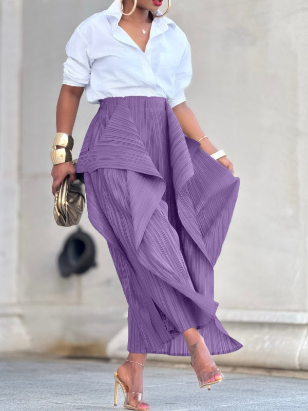 Solid Asymmetric Pleated Pants