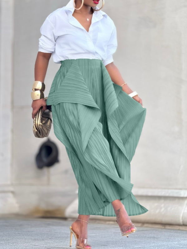 Solid Asymmetric Pleated Pants