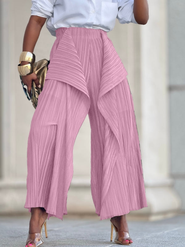 Solid Asymmetric Pleated Pants