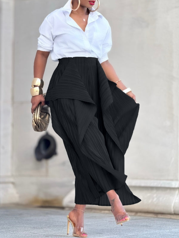 Solid Asymmetric Pleated Pants
