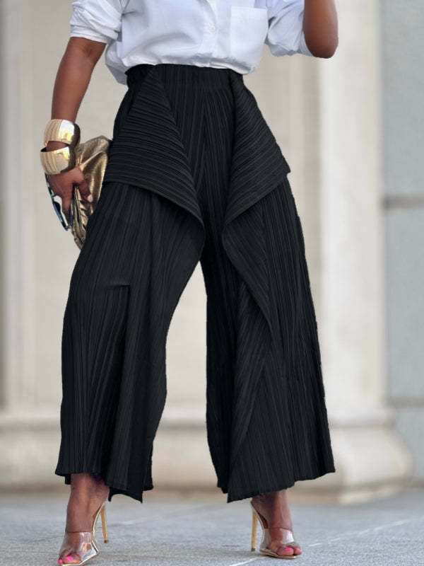 Solid Asymmetric Pleated Pants