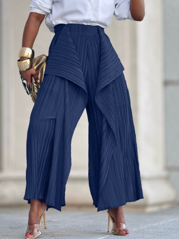 Solid Asymmetric Pleated Pants