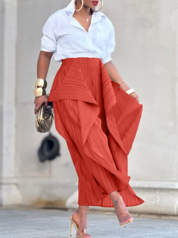 Solid Asymmetric Pleated Pants