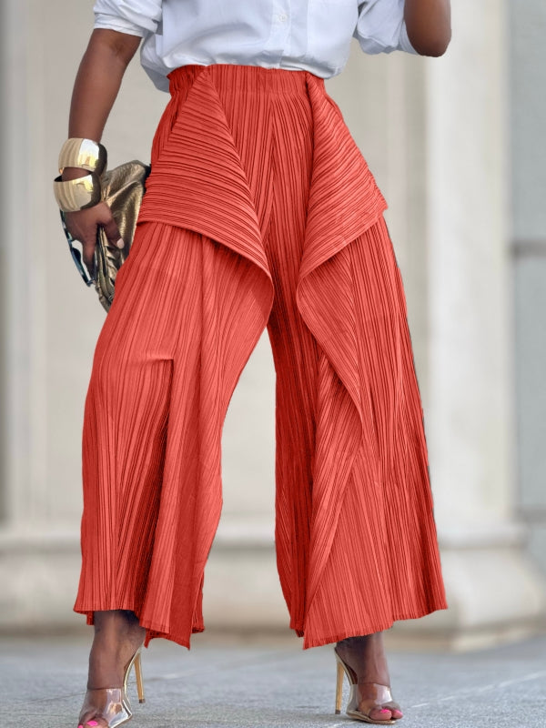 Solid Asymmetric Pleated Pants