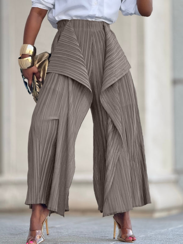 Solid Asymmetric Pleated Pants