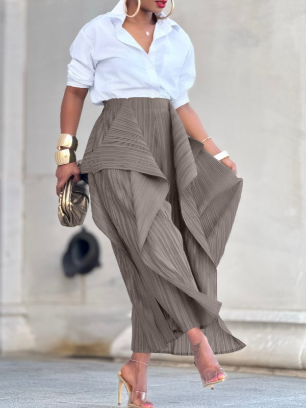 Solid Asymmetric Pleated Pants