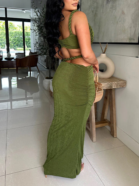 Solid Cami Bandeau Top & Skirt Set