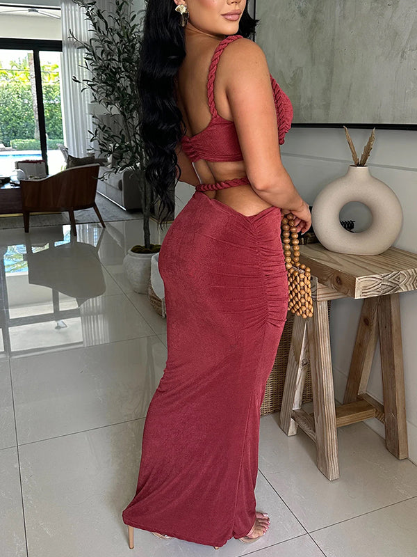 Solid Cami Bandeau Top & Skirt Set