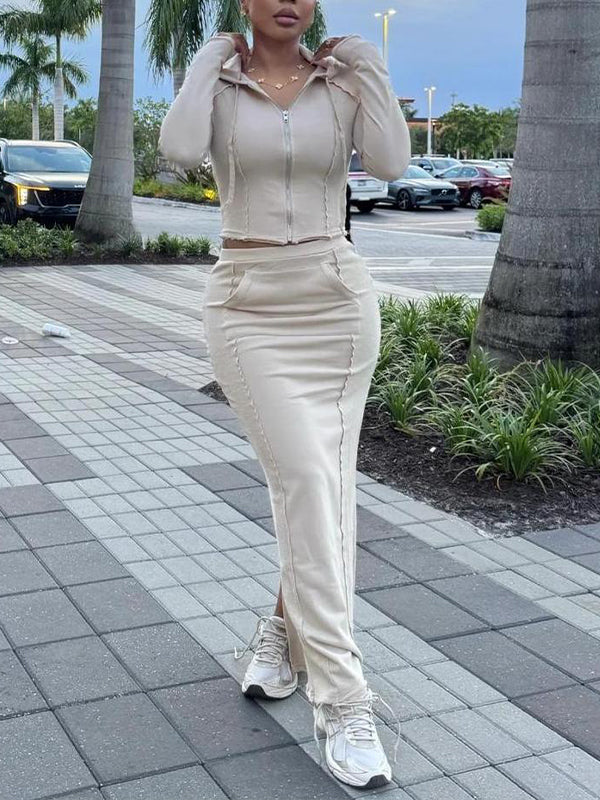 Zip-Front Hoodie & Skirt Set