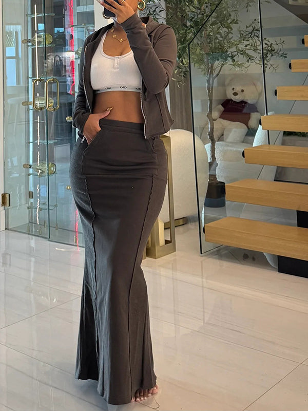 Zip-Front Hoodie & Skirt Set