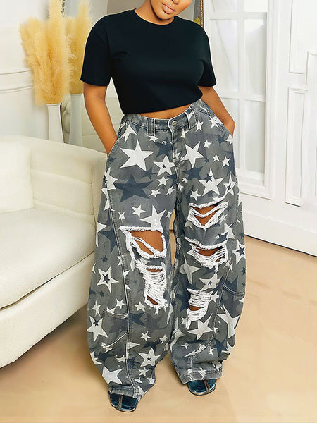 Star Ripped Barrel Jeans