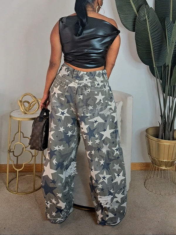 Star Ripped Barrel Jeans