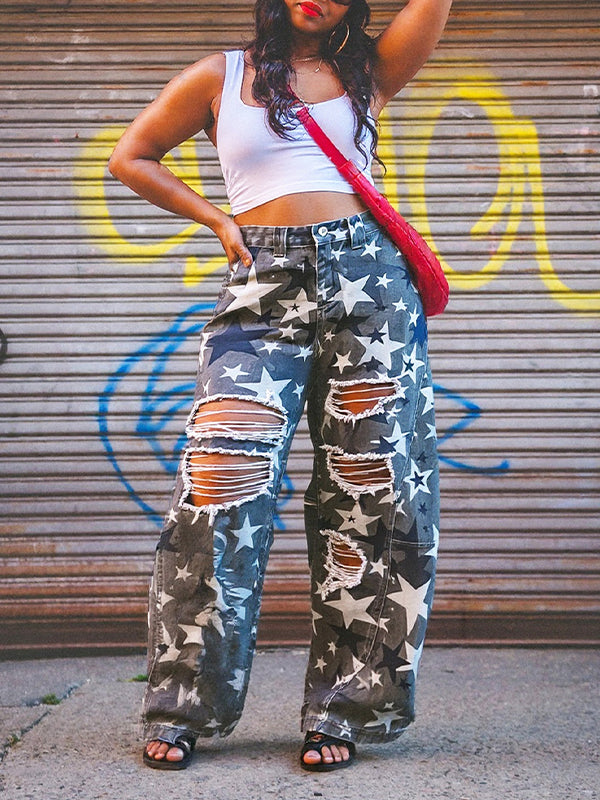 Star Ripped Barrel Jeans