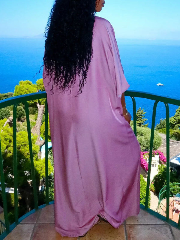 Solid V-Neck Slit Dress
