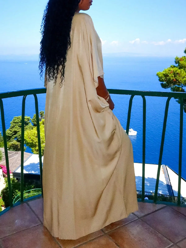 Solid V-Neck Slit Dress