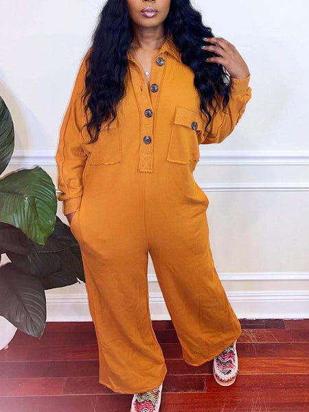 Button-Front Cargo Jumpsuit