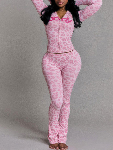 Leopard Zip Hoodie & Pants Set
