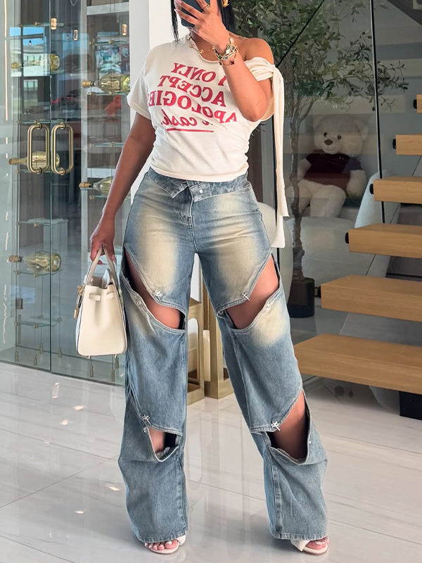 Cutout Wide-Leg Jeans