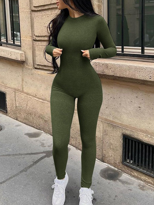 Solid Ribbed Skinny Jumpsuit