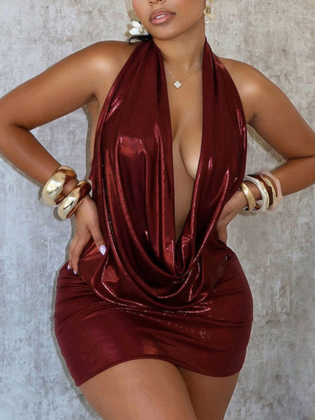 Metallic Halter Mini Dress