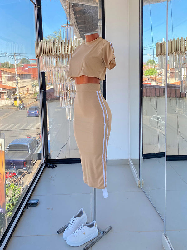 Side-Stripe Skirt Set