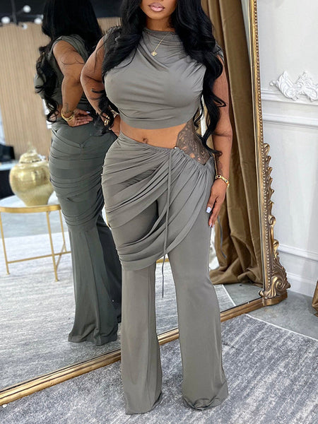 Ruched Tank Top & Flared Pants Set