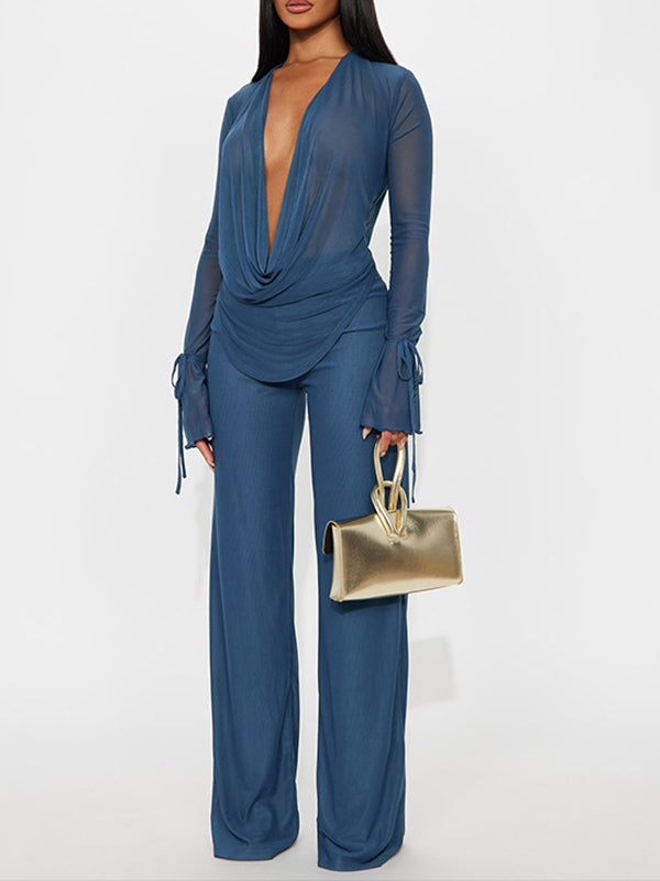 Plunge Sheer Top & Pants Set