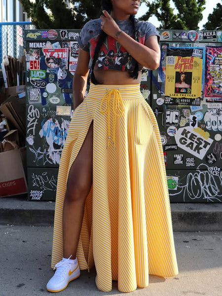 Stripe Slit Maxi Skirt