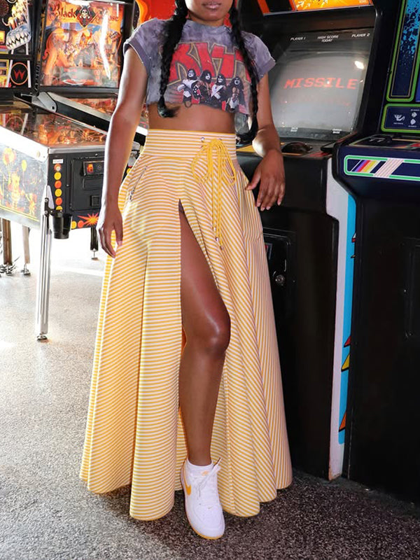 Stripe Slit Maxi Skirt
