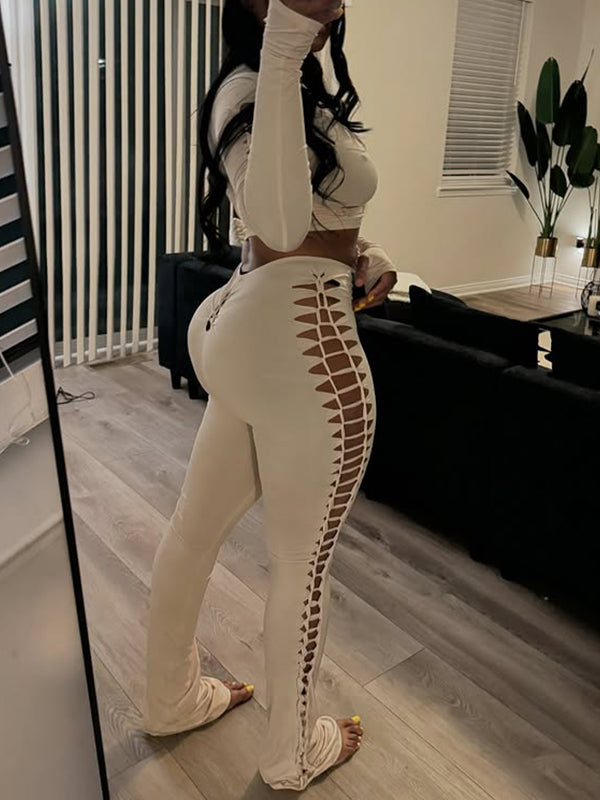 Solid Cutout Skinny Pants Set