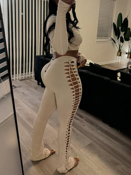 Solid Cutout Skinny Pants Set