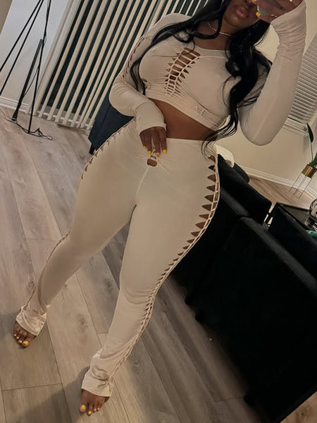 Solid Cutout Skinny Pants Set