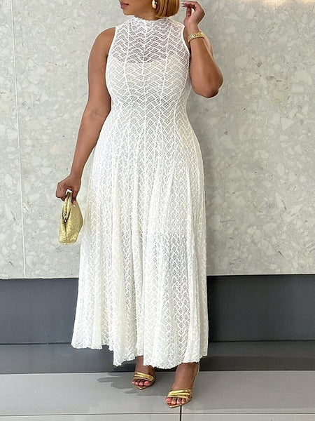 Solid Sleeveless Lace Dress
