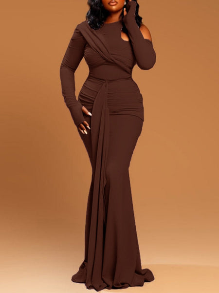 Solid Cutout Draped Maxi Dress