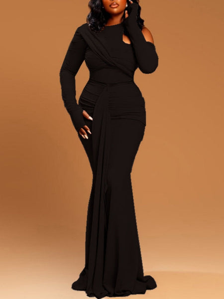 Solid Cutout Draped Maxi Dress