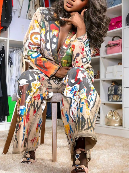 Print Blazer & Pants Set