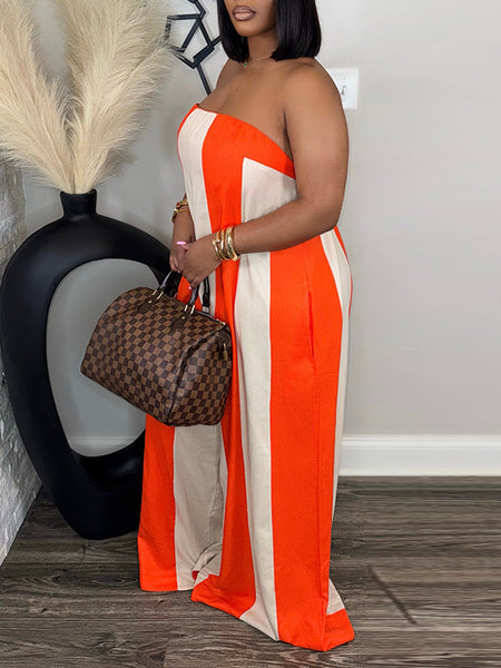 Stripe Strapless Wide-Leg Jumpsuit