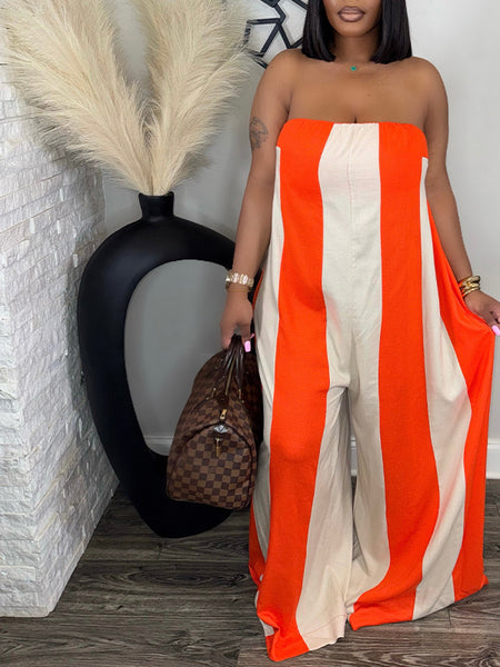 Stripe Strapless Wide-Leg Jumpsuit