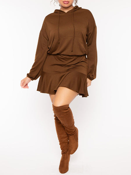 Solid Hoodie Sweatshirt Dress