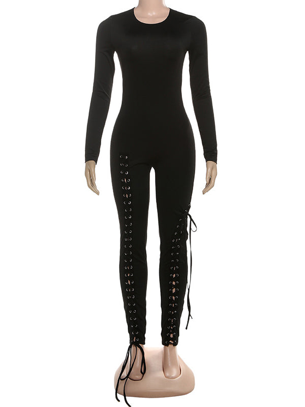 Solid Lace-Up Skinny Jumpsuit