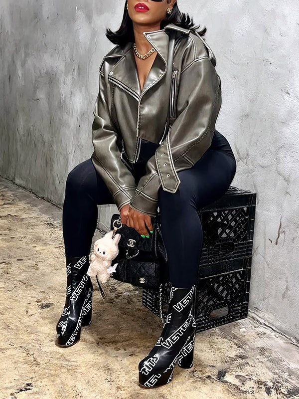Faux-Leather Belted Jacket