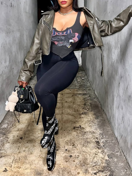 Faux-Leather Belted Jacket